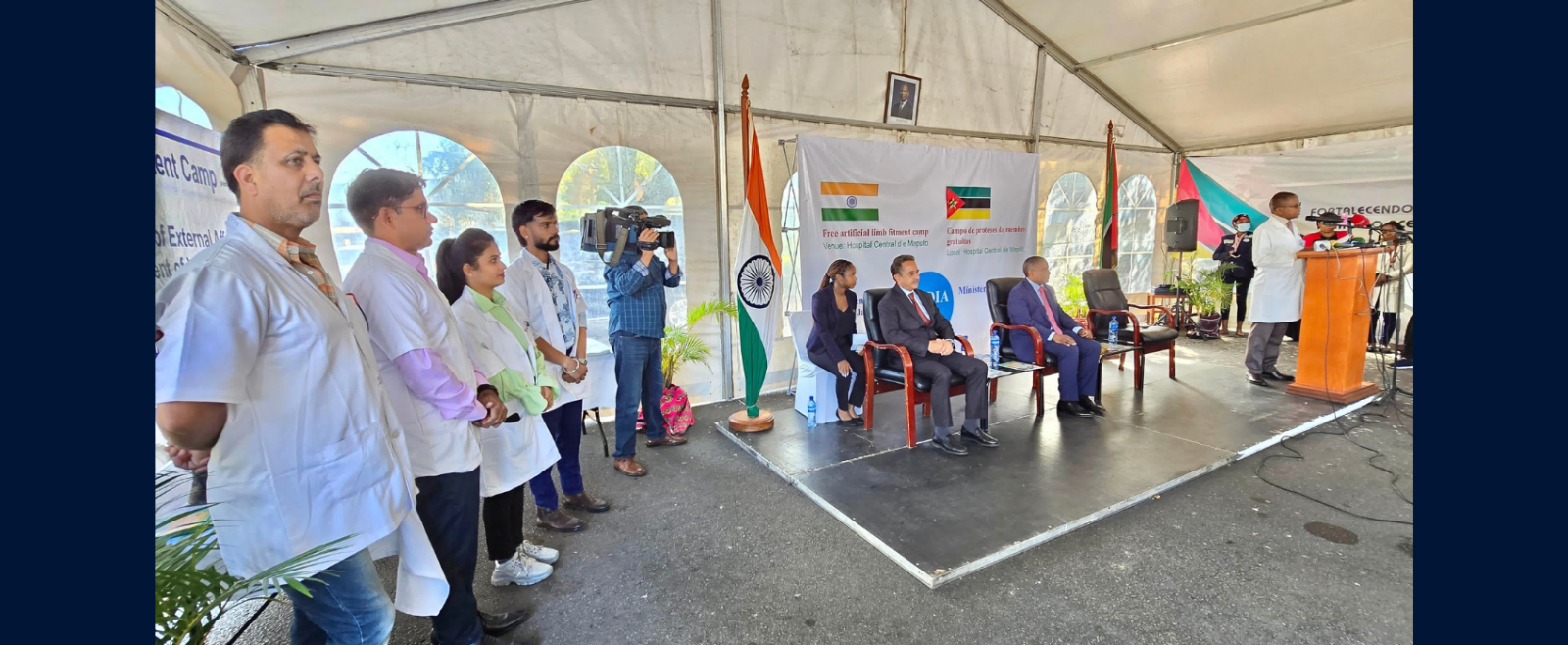 H.E. Shri Kirti Vardhan Singh, Minister of State for External Affairs and H.E. Dr. Ussene Hilario Isse, Minister of Health inaugurating the Free Artificial Limb Fitment Camp in Maputo (24 June 2025).