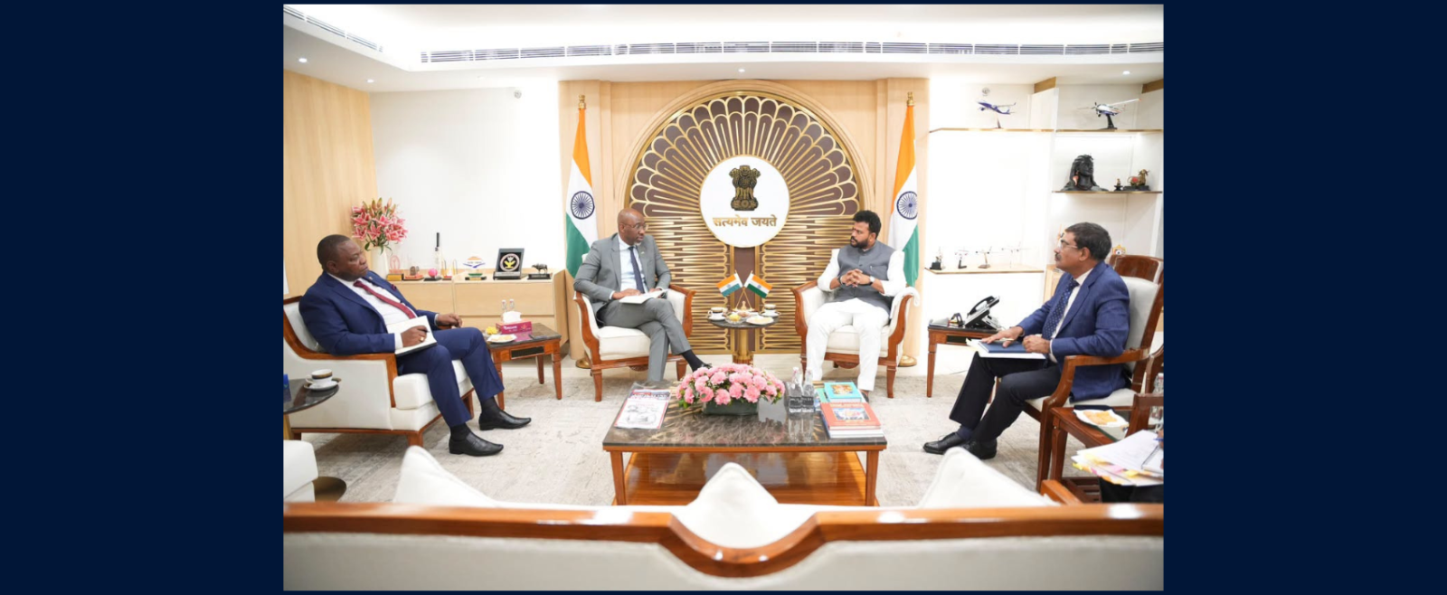 H.E. Shri Ram Mohan Naidu, Hon’ble Minister for Civil Aviation meeting with H.E. Mr. Joao Jorge Matlombe, Hon’ble Minister of Transport and Logistics of Mozambique in New Delhi (6 Oct 2026).