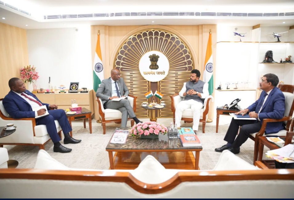 H.E. Shri Ram Mohan Naidu, Hon’ble Minister for Civil Aviation meeting with H.E. Mr. Joao Jorge Matlombe, Hon’ble Minister of Transport and Logistics of Mozambique in New Delhi (6 Oct 2026).