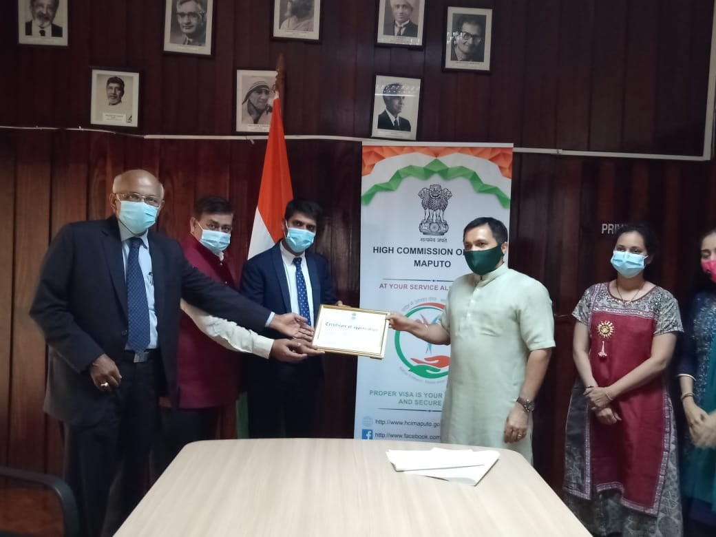 H.E. High Commissioner Sh. Rajeev Kumar presented Certificate of Appreciation to Indian Cultural Association for their valuable contribution in organising month long Gandhi and Khadi Exhibition from October 2- November 1, 2020 and promoting Gandhian values in Mozambique in the year 2020.